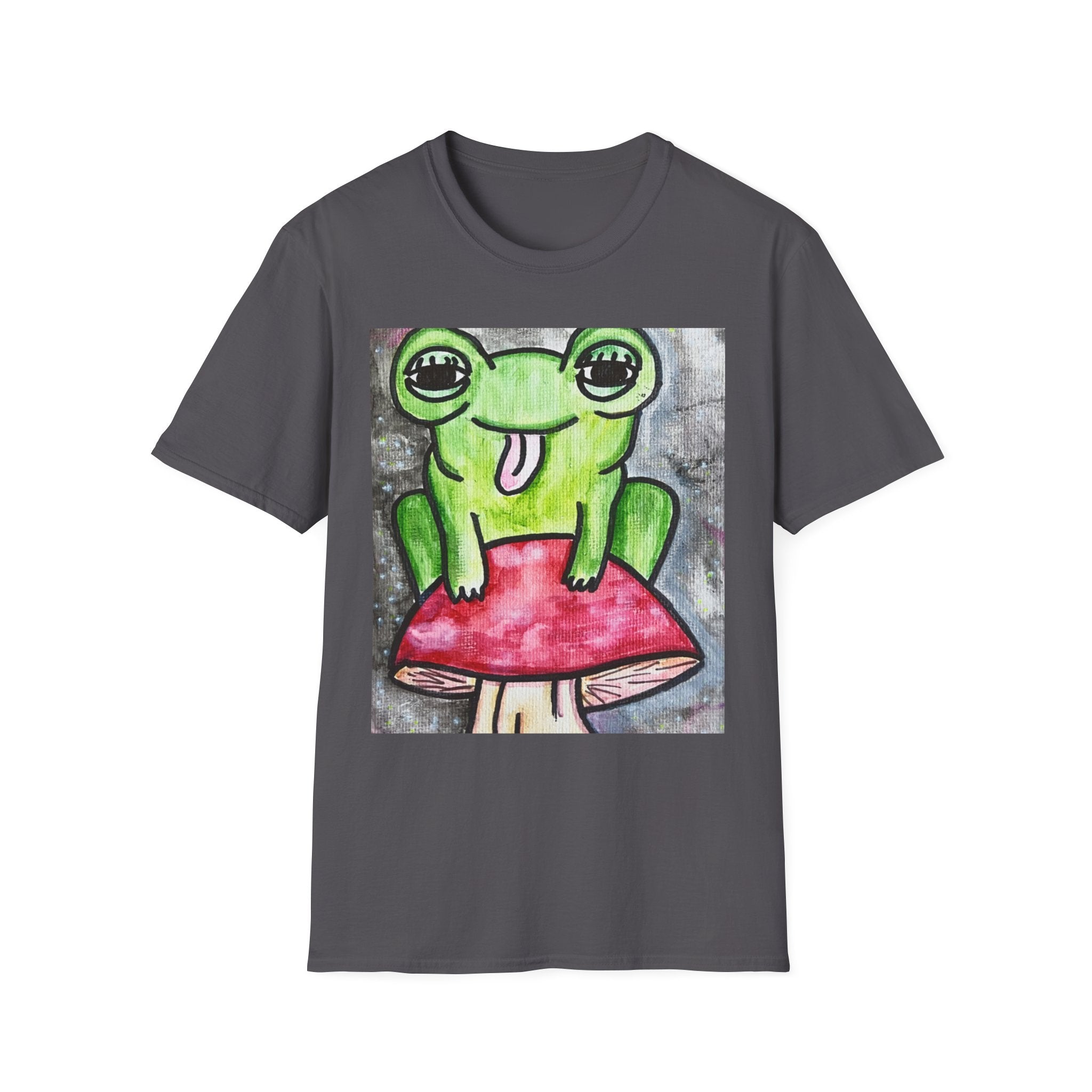 Playful Frog on Mushroom Unisex Softstyle T-Shirt