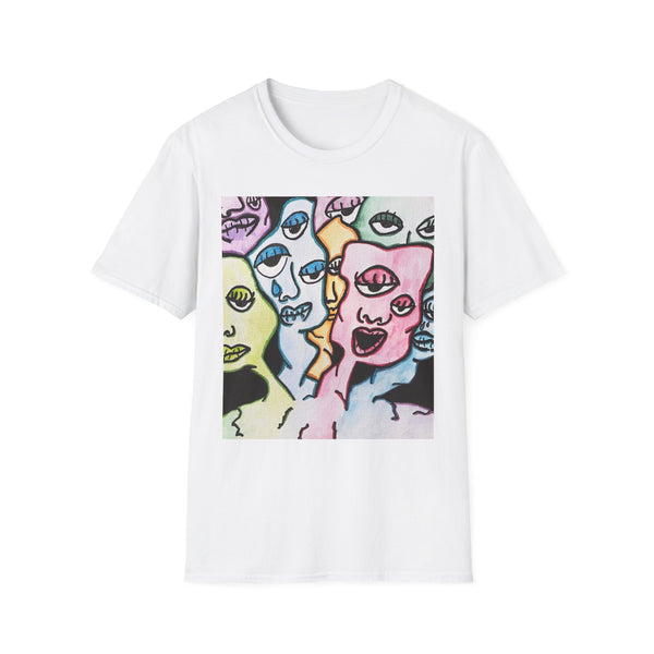 Surreal Faces Art T-Shirt | Unisex Softstyle Tee for Creative Souls