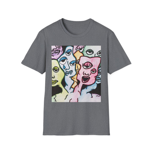 Surreal Faces Art T-Shirt | Unisex Softstyle Tee for Creative Souls